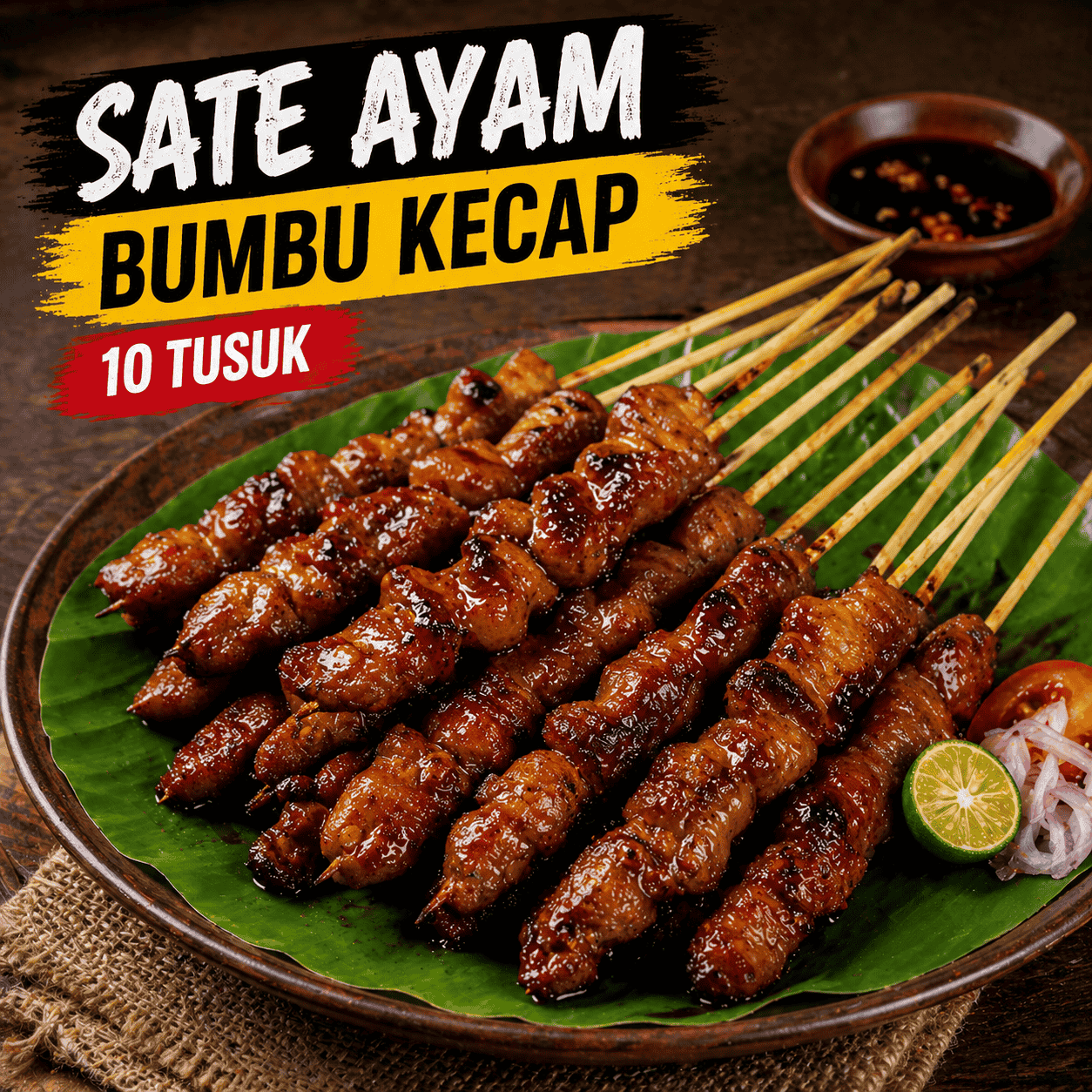 Sate Ayam Bumbu Kecap 10 tusuk dengan sambal dan lalap
